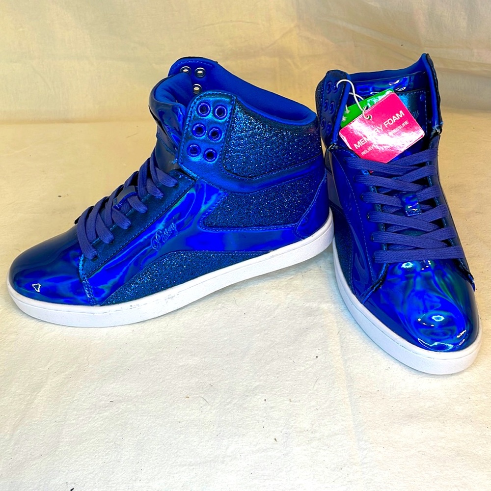 NWOT Royal Blue Pastry High Top Sneaker Dance Rave Fashion Glitter Iridescent